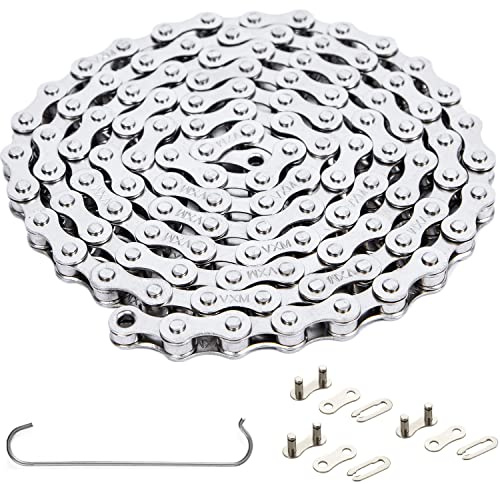 YBEKI 1-Speed Bike Chain 1/2 x 1/8 114L – Military-Grade Silver Plated Chain with 3 QuickLinks | 11,000 PSI Tensile Strength & US Winter-Proof | Shimano/SRAM Compatible | Tool-Free 90-Second Install