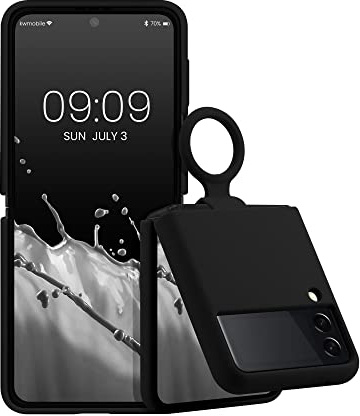 kwmobile fodral kompatibelt med Samsung Galaxy Z Flip 3 5G – mjukt fodral med silikonfinish och fingerringslinga – svart