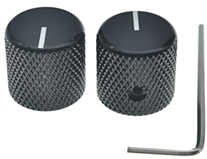 KAISH 2 Stück Aluminium Metall Flat Top Gitarre Bass Knobs Gitarre Volume/Tone Control Knobs 1/4 Universal Potentiometer Pot Knobs with Indicator Line for Tele/Telecaster Black