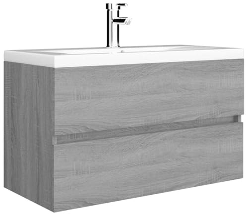 vidaXL Waschbeckenschrank mit Einbaubecken Grau Sonoma Holzwerkstoff, Waschbeckenunterschrank, Badezimmermöbel, Waschtisch, Badezimmerschrank