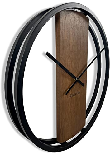 Wanduhr groß ohne tickgeräusche LOFT OVAL Metall schwarz 3D XXL modern Holz Badezimmer Wohnzimmer (50cm Durchmesser Braun)