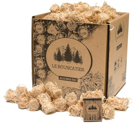Le Bouscatier Accendifuoco in lana di legno e cera naturale Camino stufa forno pizza fornello Barbecue braciere 160 a 170 accendifuoco di grande calibro fiammifero Gratis