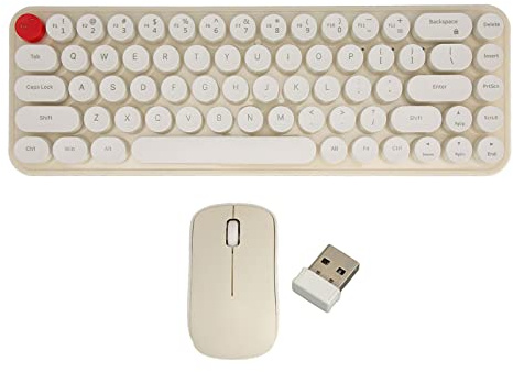 Samst Combo Tastiera e Mouse Wireless, Tastiera per Macchina da Scrivere Wireless a 2,4 GHz 68 Tasti Tastiera da Gioco Meccanica con Graziosi Copritasti Rotondi per Computer PC Portatile (Beige)