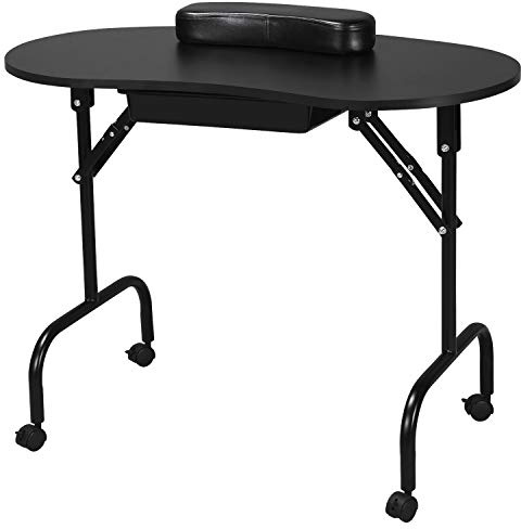 Yaheetech 37 Foldable Manicure Nail Table Portable with Wheels, Black