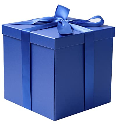 RUSPEPA Medium födelsedagspresent med lock, band och silkespapper, hopfällbar presentask – 1 st, 25,4 x 25,4 x 25,4 x 25,4 cm, kungsblå