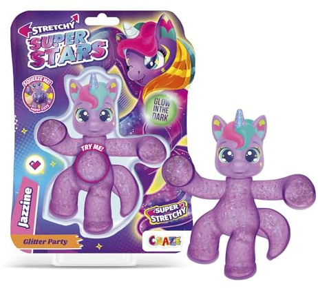 CRAZE Superstars Stretchy Jazzine – Stretchig Samlarfigur med Slime för Barn, Glitter Party, Jumbo, 6 att samla