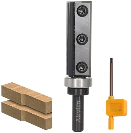 AKYLIN Wendeplatten Bündigfräser 8mm Schaft，4-seitigen Austauschbare Hartmetall Klinge，Bündigfräser Oberfräse mit Kugellager Holzfräser für Kantenbearbeitung
