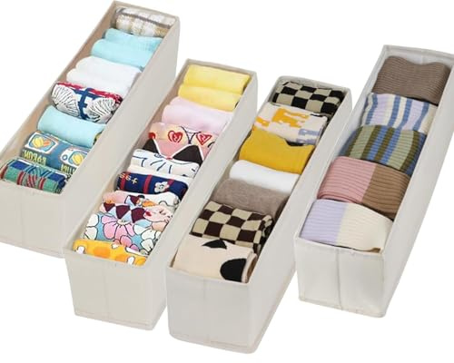 Tosoda Organizador Cajones Ropa Interior Cajas Almacenaje de Armario Cajas Organizadoras con Separadores para Ropa Interior Calcetines (Beige - 4 Piezas)