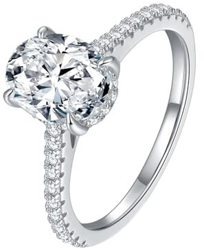 Wycian Freundschaftsringe Beste Freundinnen, Silberringe Damen 925 Zart 1.8Mm Größe 50 (15.9) 2 Moissanit 2Ct Ovalschliff Weiß Gravur Für Jahrestag