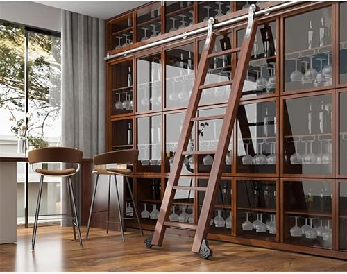 3-20 Fuß klassisches Schiebeleiter-Hardware-Kit für Bibliotheken, Edelstahl-Rundrohr, mobiles Rollschienen-Komplettset für das Homeoffice, Bodenrollen mit Bremsen (Größe: 12 Fuß/36