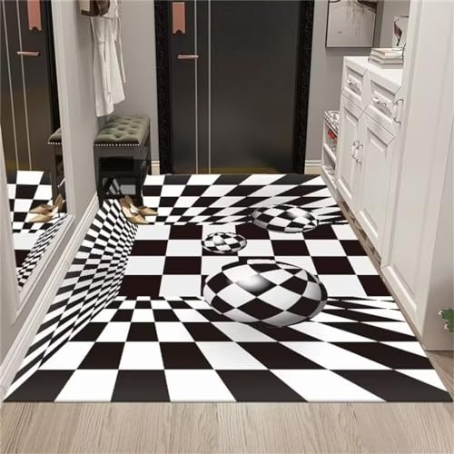 QGYFRE Teppich Nach Mass Küchenteppich Waschbar Kinderteppich Klein 200x260CM Teppiche Für Schlafzimmer Schwarz und weiß Rutschfester mit geometrischem Muster der optischen täuschung