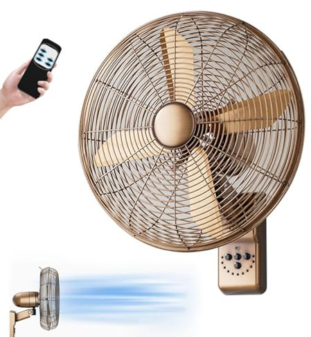Ventilador Oscilante De Pared 16/18 Pulgadas, Ventilador De Pared con Mando A Distancia, 3 Velocidades Ajustables, 4 Palas, 600 W, 220V, 50 Hz, para Hogar, Comercial(Bronze,16inch)