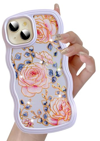 UEEBAI Hülle für iPhone 13/iPhone 14 6.1 inch, Niedliche Lockige Wellen Rahmenform Silikon Handyhülle Ultra Dünne Stoßfeste Schutzhülle Slim Fit Weiche TPU Bumper Cover für Frauen Mädchen - Rose
