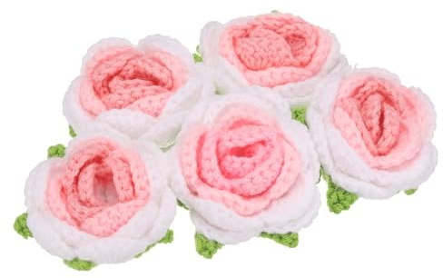 sourcing map 5 parches de flores para coser, pétalos florales de ganchillo hechos a mano, apliques de flores de ganchillo para bricolaje, ropa de pelo, boda, fiesta, manualidades, color rosa degradado
