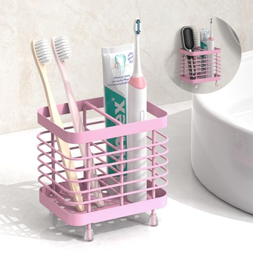 Luxspire Zahnbürstenhalter für Badezimmer, Edelstahl, 2 Fächer, Rosa | Wandmontierter Halter für elektrische Zahnbürsten, Halter für Zahnbürsten Zahnpasta, unverzichtbare Aufbewahrungshelfer