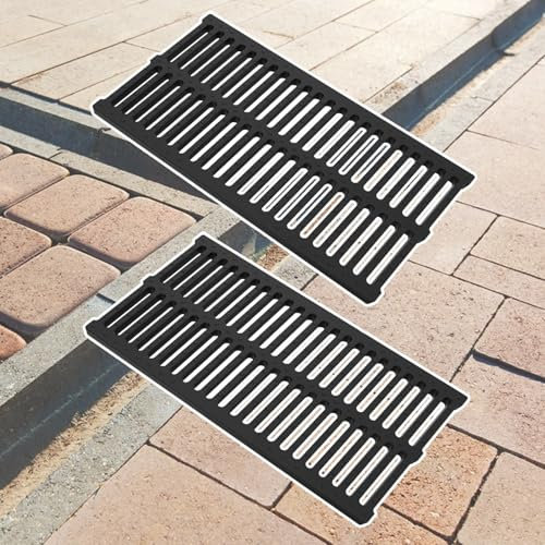 Abflussrinne Aussen 2er-Set Rinnen-Abflussgitter aus Kunststoff, Rutschfestes Design, Gartenablaufabdeckung, Kanaldeckel, Abflusssiebplatte für Bodenspüle, 50 cm Länge(50x25x2cm (19.7x9.8x0.8in))
