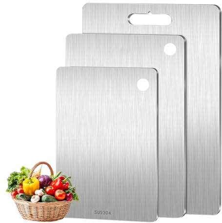 Ruiqas 3 Stück Schneidebrett Titan Aus Edelstahl,BPA-frei Küchenschneidebrett Für Obst/Gemüse/Fleisch