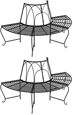 Halbrunde Baumbank 2 STK. Ø 159 cm Schwarzer Stahl