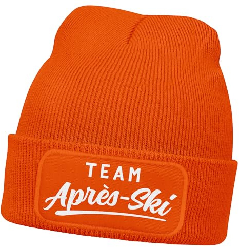 MoonWorks® Herren Beanie mit Patch Strickmütze mit Spruch Skifahren Aufdruck Pistenraupe Lustig Mütze Männer