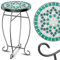 KESSER® Mesa auxiliar de mosaico con diseño de mosaico, redonda, 60 x 34 cm, de metal, para balcón, terraza, balcón, mosaico de piedra, jardín, interior y exterior, jade
