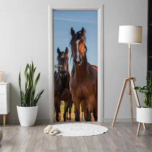 Selbstklebend Türbekleben Pferd Türtapete 85x200 cm, TürPoster Pferd Türbilder 3D Türaufkleber Dekoration Poster Tapete Türfolie, PVC Fototapete Wandtattoo Tür Tapeten m4629