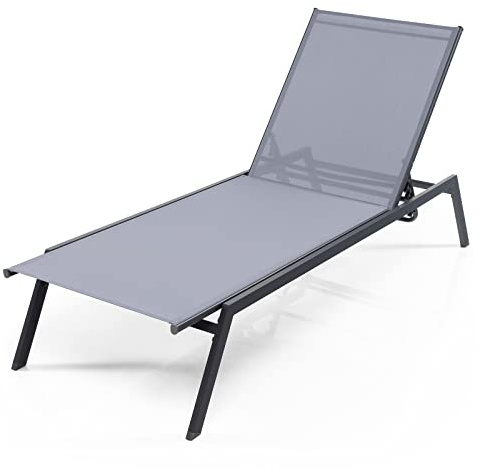 COSTWAY Sonnenliege, Gartenliege mit Verstellbarer Rückenlehne und schnelltrocknendem Stoff, Terrassenliege bis 150 kg belastbar, Liegestuhl für Garten, Terrasse, Pool, 199,5 x 70 x 35 cm, Grau