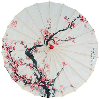 LOVIVER Handmade Oriental Oil Paper Parasol, Chinese Classical Umbrella Windproof, Ancient Dance Oiled Paper Umbrella for Costume Village Scenery Wedding Events, Pear Blossom, Style F