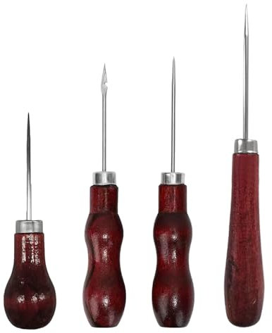 4-Teilige Set-Awl ahle mit Holzgriff Schnitzmesser Punch Leder Stacheln Nadel Ledernähen ahle Kit zum Nähen oder Reparatur von Stanzlöchern Lederstoffe
