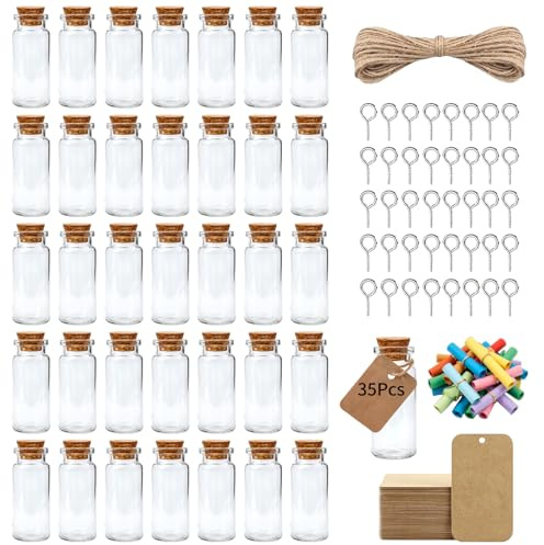 35 Stk Reagenzgläser mit Korken Kleine Glasflaschen Flaschen zum Befüllen | 10ml Kleine Mini Reagenzglas Flaschen Glasflaschen mit Korken Gläser für DIY Hochzeits- und Partydeko Wunschflaschen