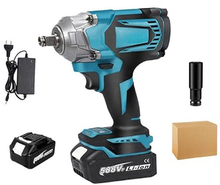 QIAKEFE Clé à Choc Sans Fil 1200N.M, 4 Vitesses, Boulonneuse à Choc Électrique 1/2, Équipée d'une Lampe LED, Visseuse à Choc Pour Réparation, Menuiserie et Chantier