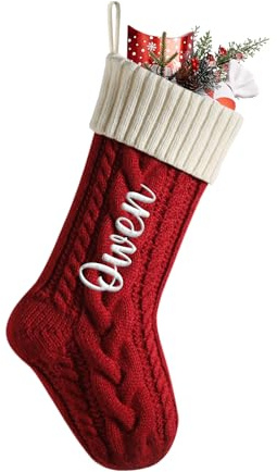 NIBESSER Weihnachtsstrumpf Personalisiert Name 46cm große gestrickte Christmas Stockings hängende Familie Weihnachtsstrumpf für Feiertags, Familienparty, Dekoration, Rot (Körper)/Elfenbein (Mund)