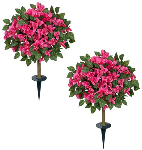 Arborus 2 STK. Künstliche Blumen Bougainville 50cm Kunstblumen mit Bodenpfählen Erdspieß Künstliche Buchsbaum Sträucher Künstliche Pflanzen UV beständig Garten Innen Außen Flur Wohn Küche Deko