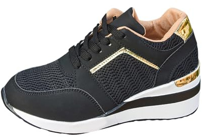 VBEDKDEB Sneaker dam Slip On sneakers löparskor dammode kilklack tjock sula sport fritidsskor andas stor storlek lätta löparskor sportskor halvskor dam elegant, svart, 38.5 EU