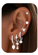 6 Paar Ohrringe Set Hypoallergen Medizinische Ohrstecker Creolen Silber Chirurgenstahl Ohrringe Hängend Flatback Ohrstecker Silber Wasserfest Rook Tragus Helix Piercings Ohr-Schmetterling