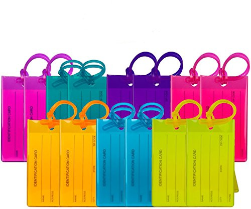 Pack de 14 identificadores de maletas | Etiquetas para maletas y mochilas | Fabricados en PVC flexible y resistente | Multicolor