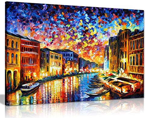 Leonid Afremov Ölgemälde auf Leinwand, abstrakt, für Wohnzimmer, Heimdekoration, Venice Grand Canal, 91x61cm (36x24in)