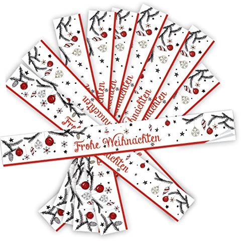 Logbuch-Verlag 25 Weihnachtsaufkleber Frohe Weihnachten 5x42 cm Premium Banderolen schwarz weiß für Kartons und Verpackung Made in Germany