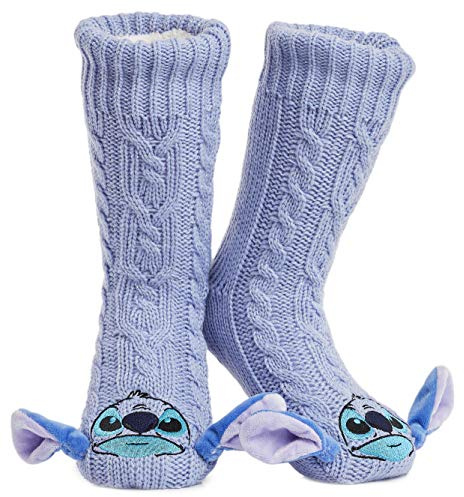 Disney Calze Antiscivolo Invernali Personaggi Mickey Minnie Stitch - Calze a Pantofola Morbide e Confortevole - Calzini Termici - Regalo Disney Per Donna Ragazza (Viola)
