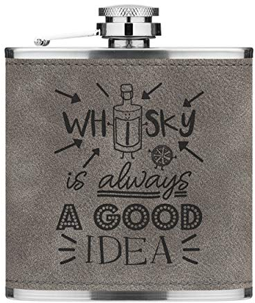 Whisky Est Toujours un Good Idée 6oz Cuir PU Hip Flasque Gris Luxe