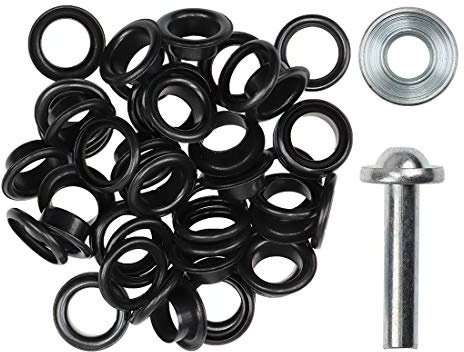 Langlauf Schuhbedarf Ösen mit Scheiben & Werkzeug – 4/5/8/11/14 mm – rostfrei – Silber, schwarz, Gold – Ösen Set für Leder, Stoff, Planen, Vorhänge – DIY Zubehör für Handwerk, Basteln & Reparaturen