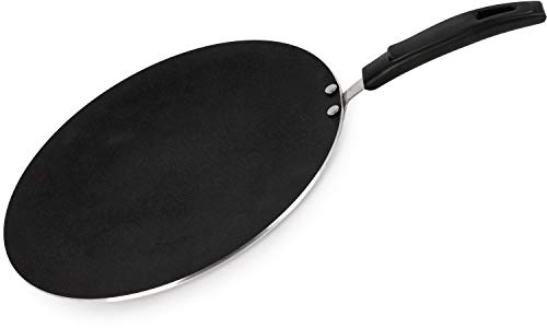 HashOne Tawa Roti Pan Non Stick Tava 34.5cm with Long Handle | Ideal for Crepe Chapati Naan Paratha Pancakes Dosa Omelettes Flatbreads Fried Eggs Tortilla | Crepe Pancake Pan - Black