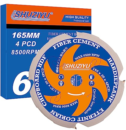 LSHUZIYU 165mm-4PCD-20mm, Polykristallin mit Diamantzähne 4 PCD, Kreissägeblatt Faserzement, Sägeblatt Faserzement