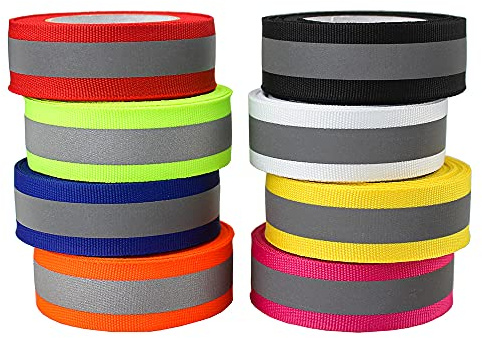 8 Rollen reflektierendes Gurtband, Stoffband, Zierstreifen zum Aufnähen, 8 Farben je 4 Meter