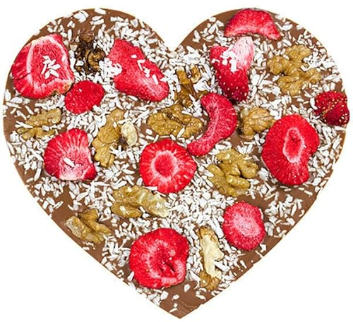 Coeur au chocolat au lait avec des fraises | Coeur en Chocolat | Cadeau Saint Valentin | Amour en Chocolat | Amoureux | Idée cadeau originale | 200g