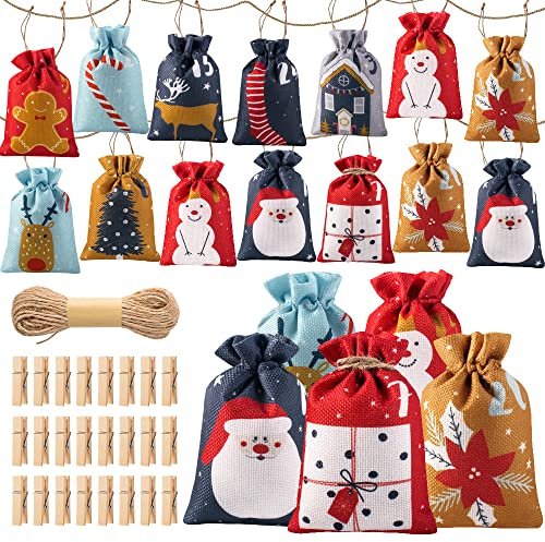 Gudotra 24 Stück Weihnachtstüten Konfektüten Adventskalender Geschenk Gadget Weihnachten Kinder Dekoration zum Aufhängen