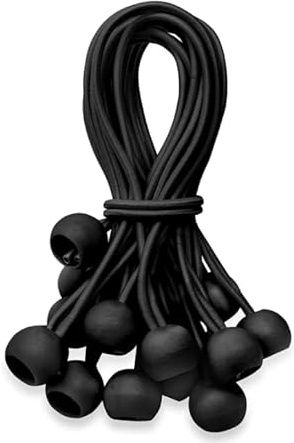 EMEKIAN 6 Inch Ball Bungee Cords, Heavy Duty UV Resistant Elastic Strap, Reusable Tie Down Cord with Balls, Indoor Outdoor Cords for Golf Net, Soccer Goals, Camping, Tent Poles, Hose (Black, 20 Pack)