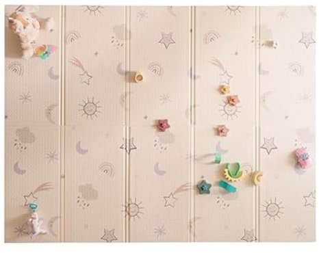 Nuby – Gepolsterte, faltbare und wendbare Spielmatte für Babys – Leichte und weiche Bodenmatte zum Spielen – Kinderteppich mit Sternen- und Himmelsmotiv – Gepolsterter Boden für Babys – 150 x 200 cm