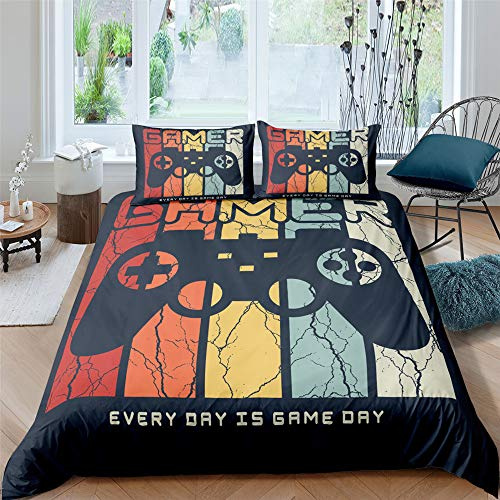 XPINGO Kinder Bettwäsche Gamer 135x200 cm 2teilig Jungen und Mädchen Mikrofaser Weiche Winter Warm Bettbezüge mit Reißverschluss 3D Gamepad Bettbezug mit Kissenbezüge 80x80 cm