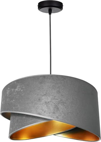 FKL DESIGN Home Deco – Hängelampe Pendellampe Lampenschirm aus Velours Grau Esszimmerlampe, Wohnzimmer, Küchenlampe aus Serie N131 (N131-G)