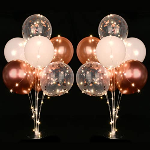AUAUY 2 Pcs Balloon Stand Set for Table, Reusable Light Up Column With 16 Balloons and 2 Lights, for Birthday Party Decorations, Wedding Decorations, Festivals and Parties